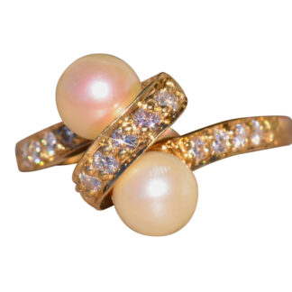 SOLD - The Garfield:  Vintage Two Stone Toi et Moi Pearl Ring with Diamonds