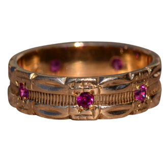 The Smithwick: Retro Era Rose Gold and Ruby and Pink Sapphire Eternity Band