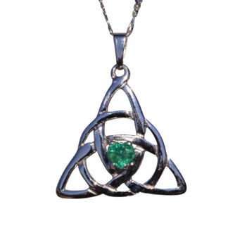 SOLD - The Galway: Irish Made White Gold Celtic Necklace with Heart Shaped Emerald