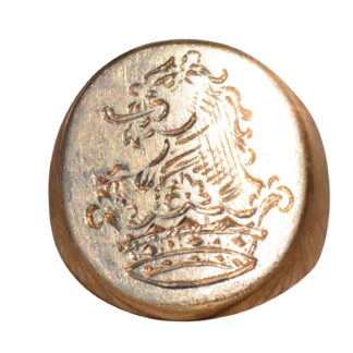 The Kendalia:  Vintage Insignia Ring with Hand Engraved Lion In Crown