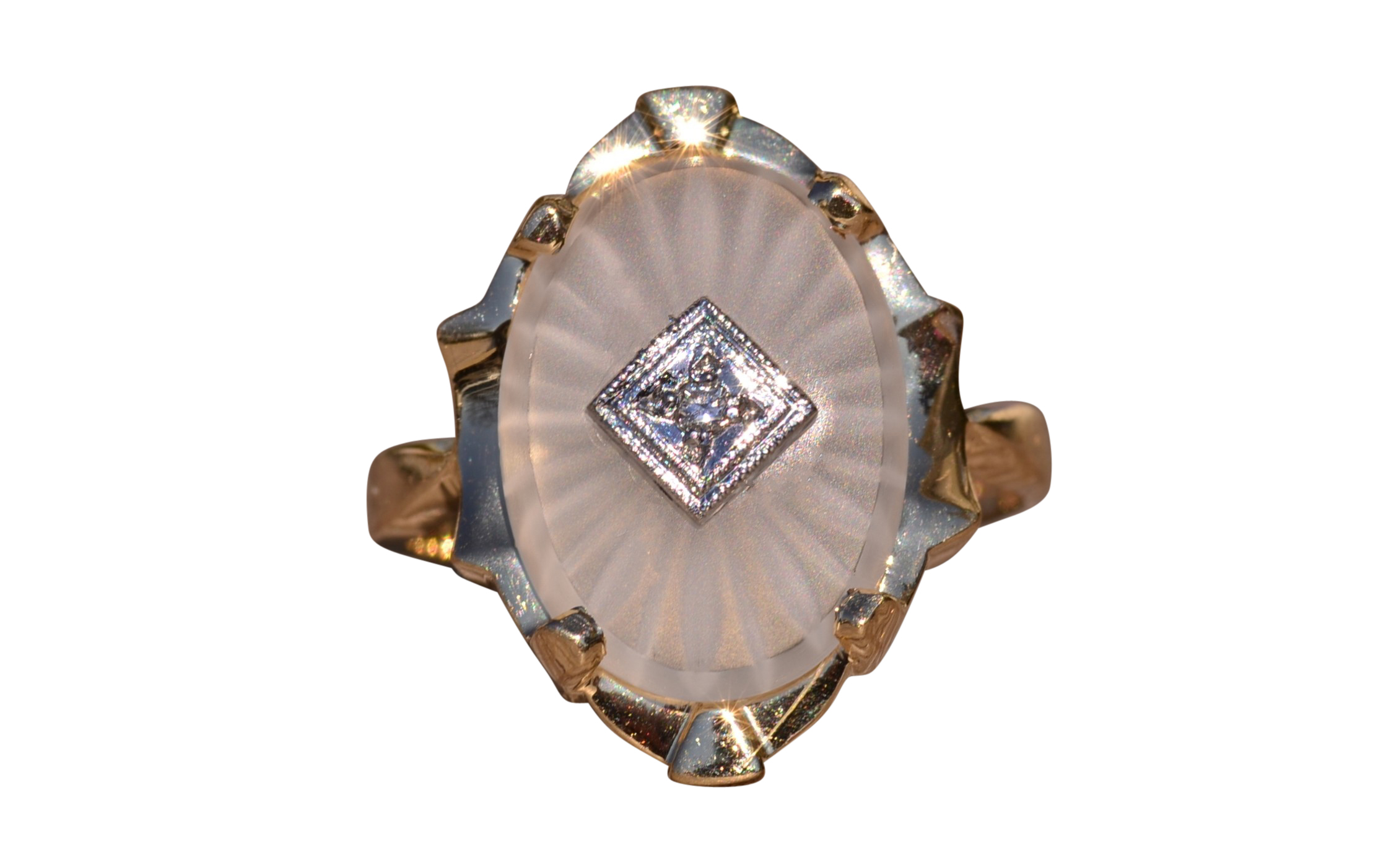 SOLD - The Henly: Yellow Gold Camphor Glass and Diamond Ring