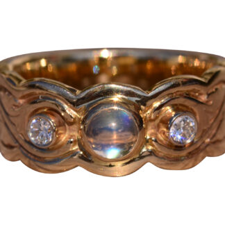 SOLD - The Round Mountain:  Moonstone Ring in Yellow Gold with Diamonds