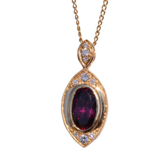 SOLD - The Liberty Hill: Yellow Gold Necklace set with Elongated Oval Tourmaline and Diamonds