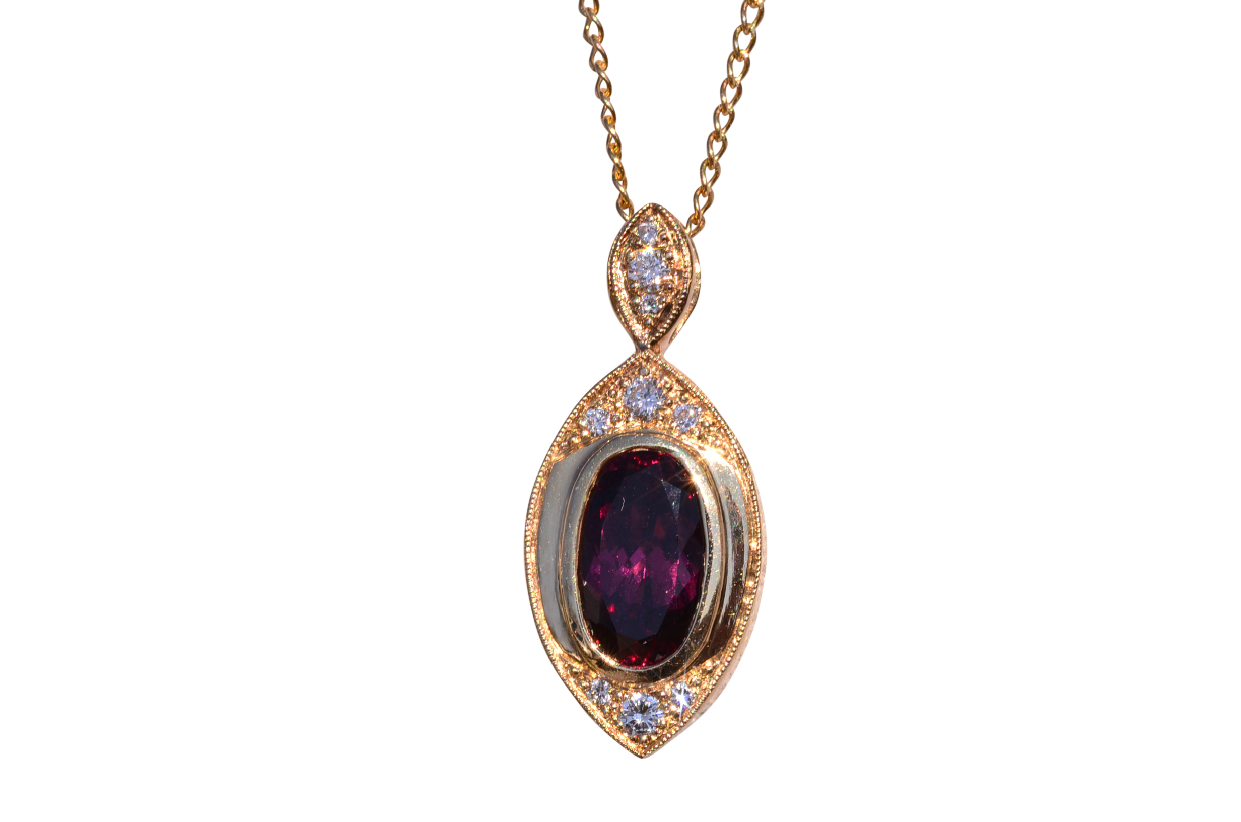 SOLD - The Liberty Hill: Yellow Gold Necklace set with Elongated Oval Tourmaline and Diamonds