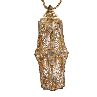 SOLD - The Jeddo:  Antique Filigree Pendant In Yellow Gold With Diamonds