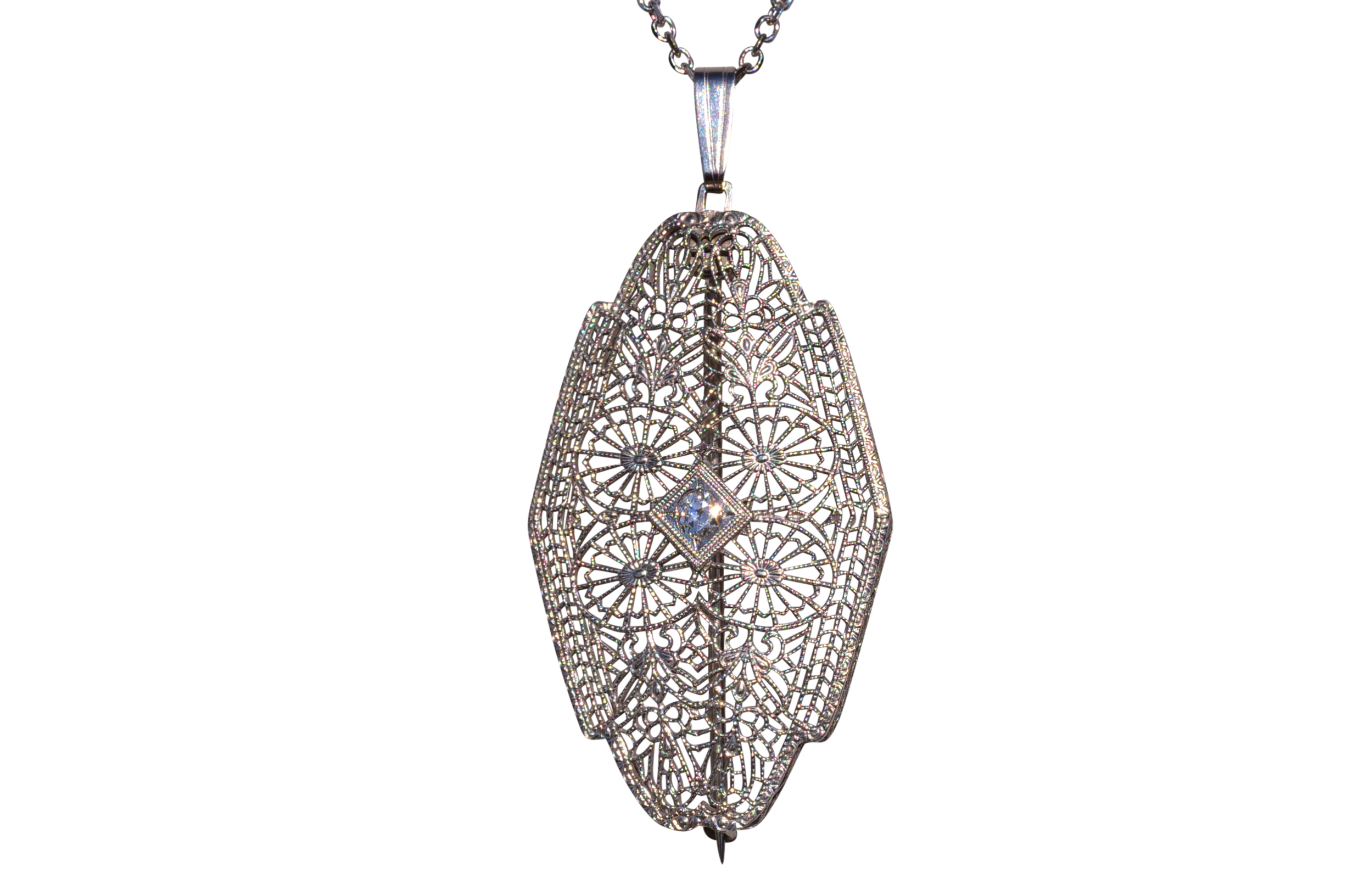 SOLD - The Clearview: Antique Filigree Pendant with Diamonds