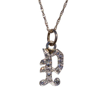 SOLD - The Pirate:   Antique Art Deco White Gold Hand Carved Diamond P Initial Pendant