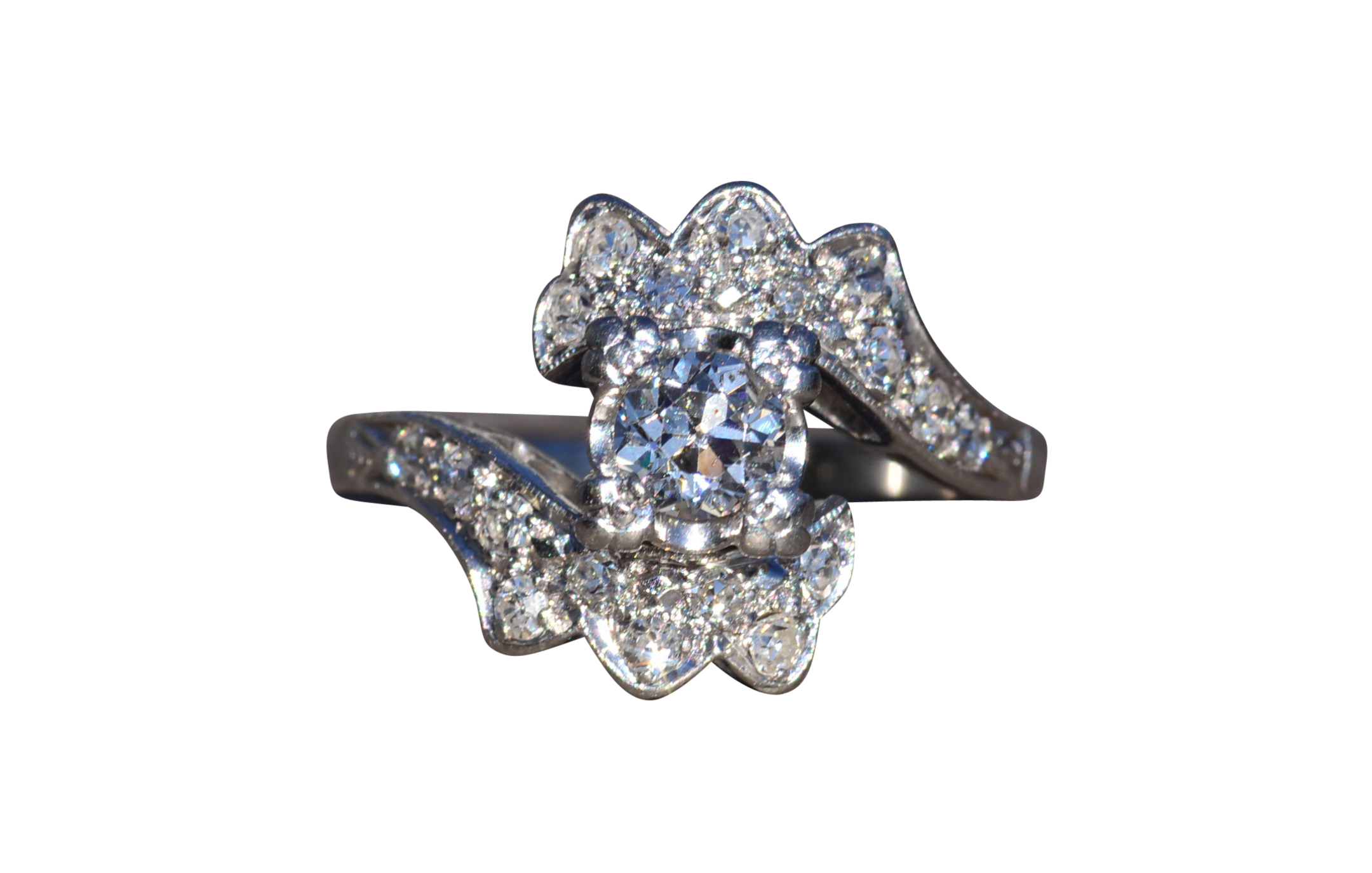 The Mission Hills: Antique Platinum Bypass Engagement Ring