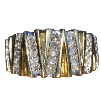 The Wheeler Springs:  Yellow Gold Ring with Diamond Stripes