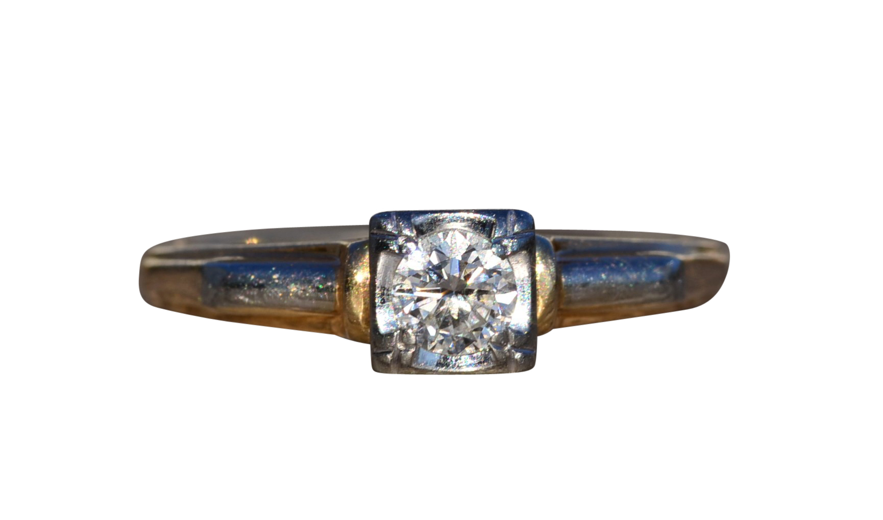The Acorn: Antique Solitaire Engagement Ring in White and Yellow Gold