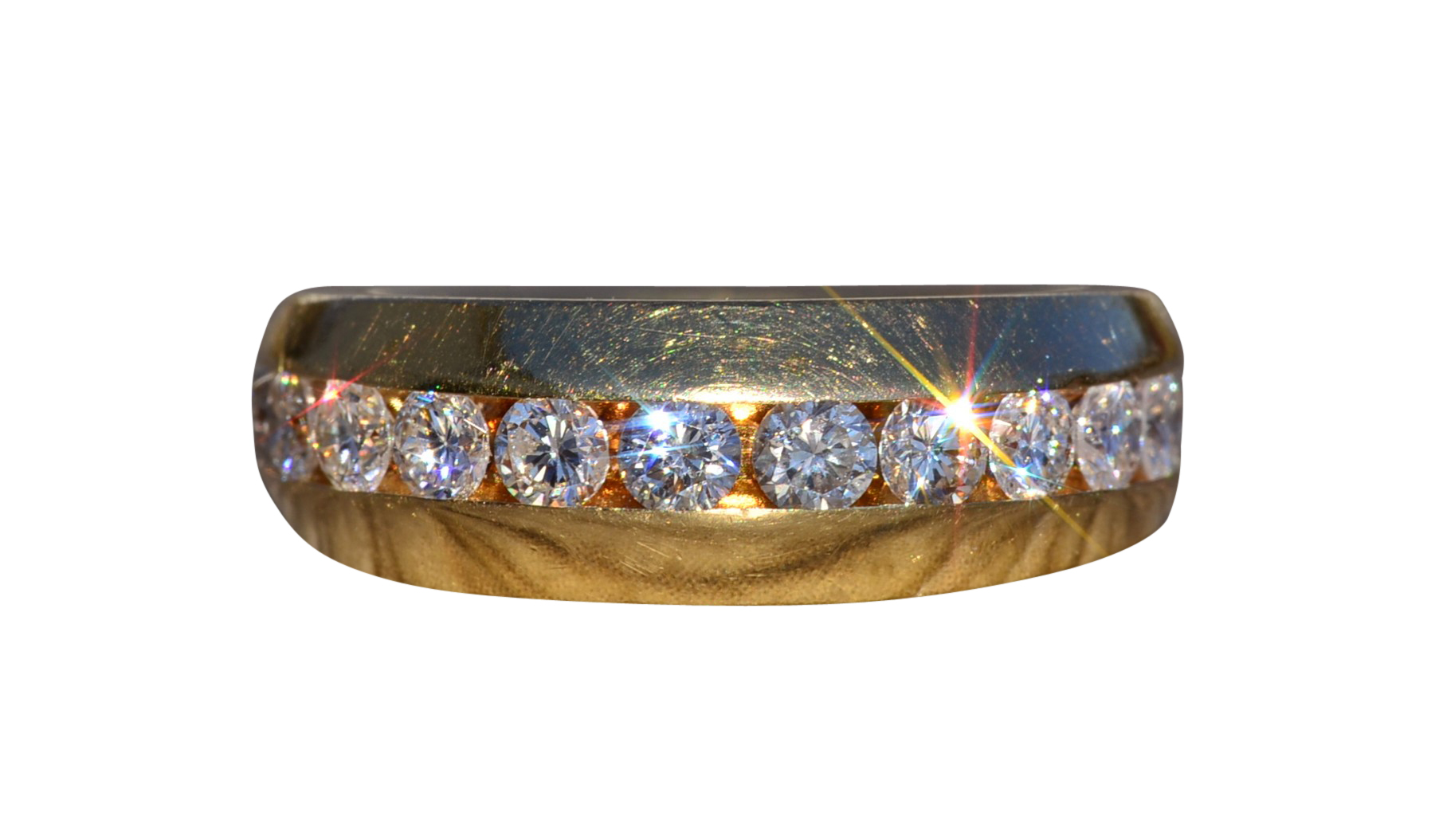 The Narlon: Yellow Gold Band Channel Set With Diamonds