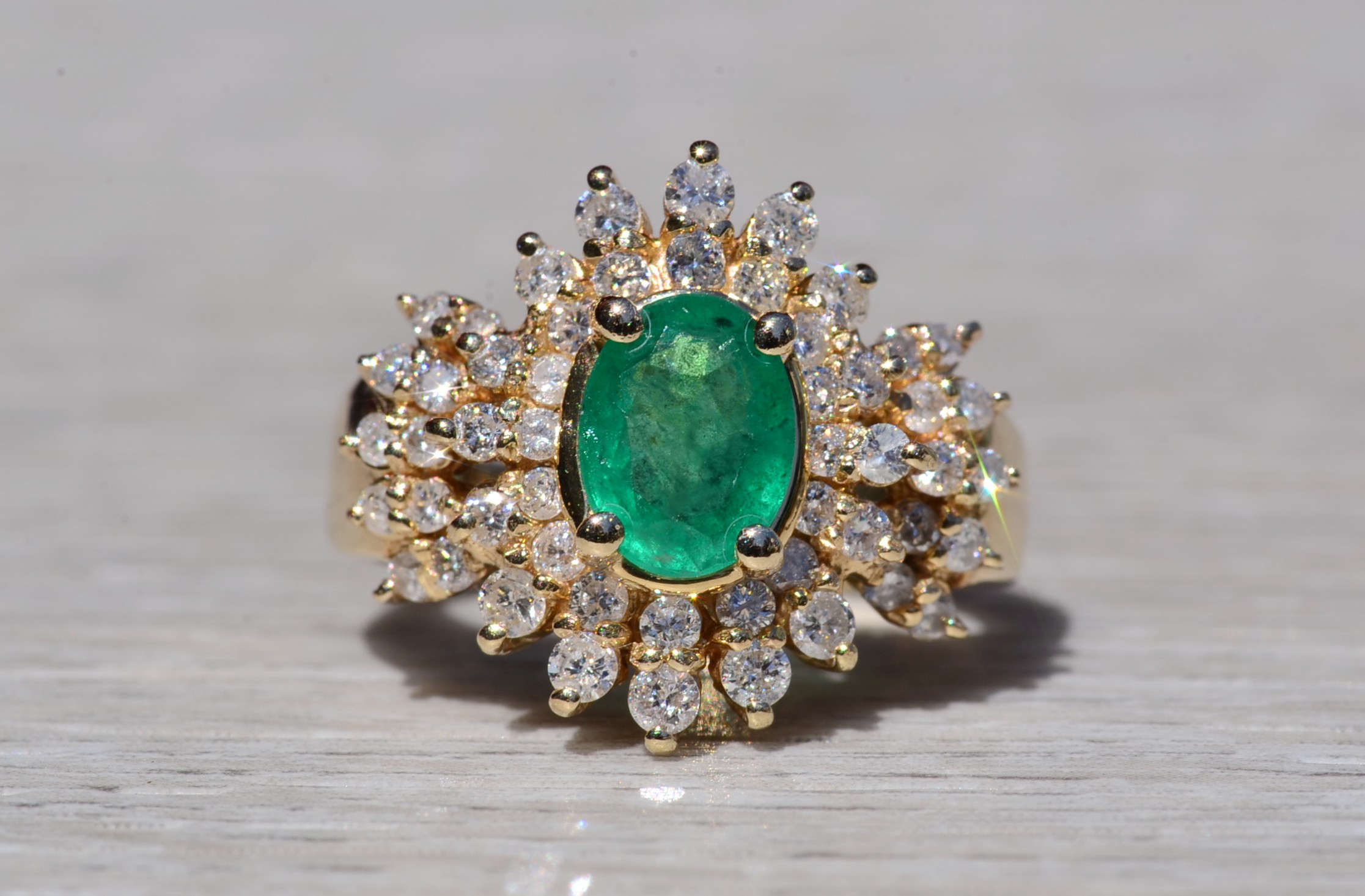 The Giron: Ladies 14K Emerald and Diamond Cluster Ring - Image 7