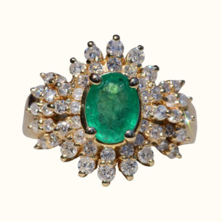 The Giron:  Ladies 14K Emerald and Diamond Cluster Ring