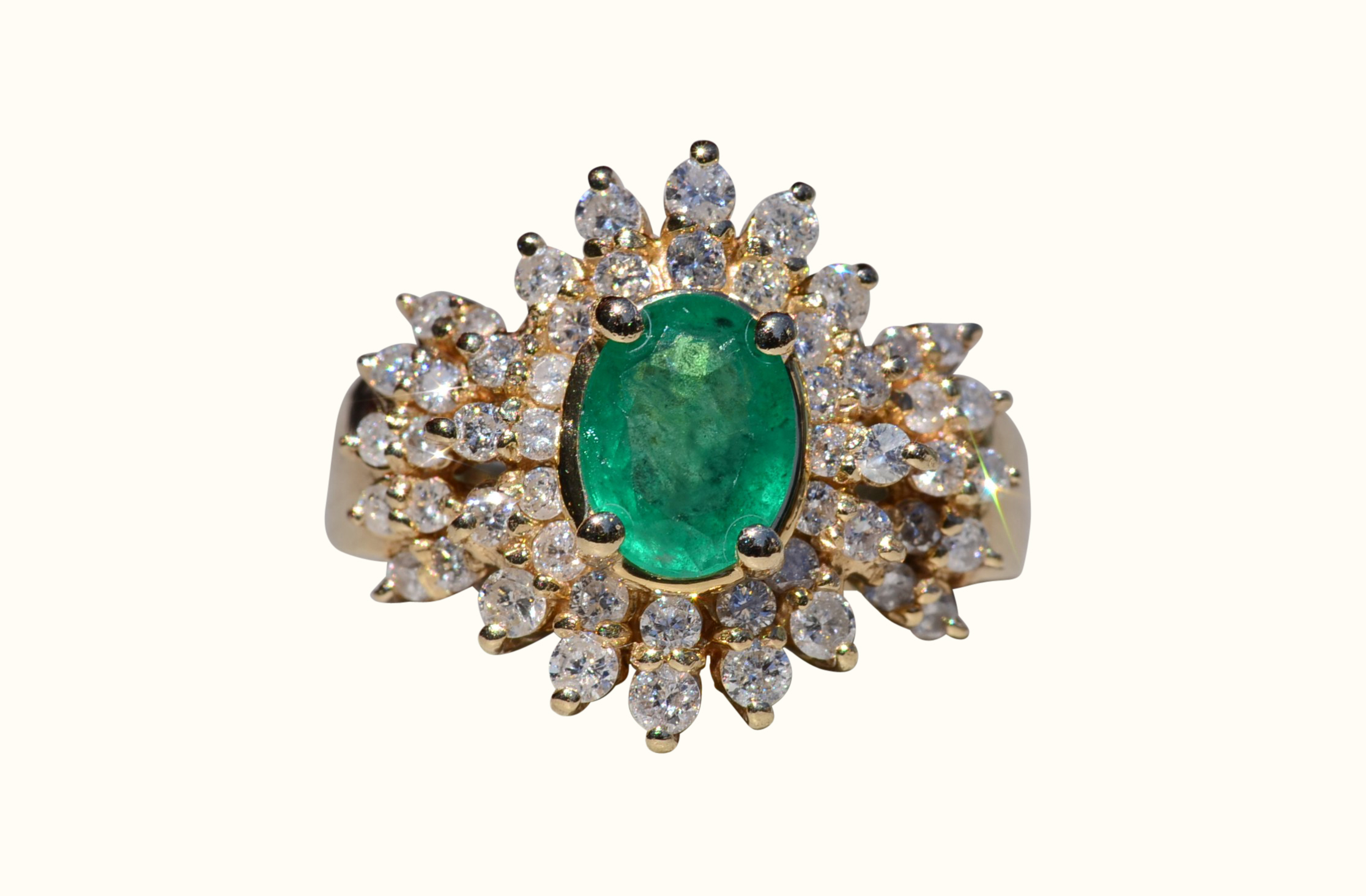 The Giron: Ladies 14K Emerald and Diamond Cluster Ring