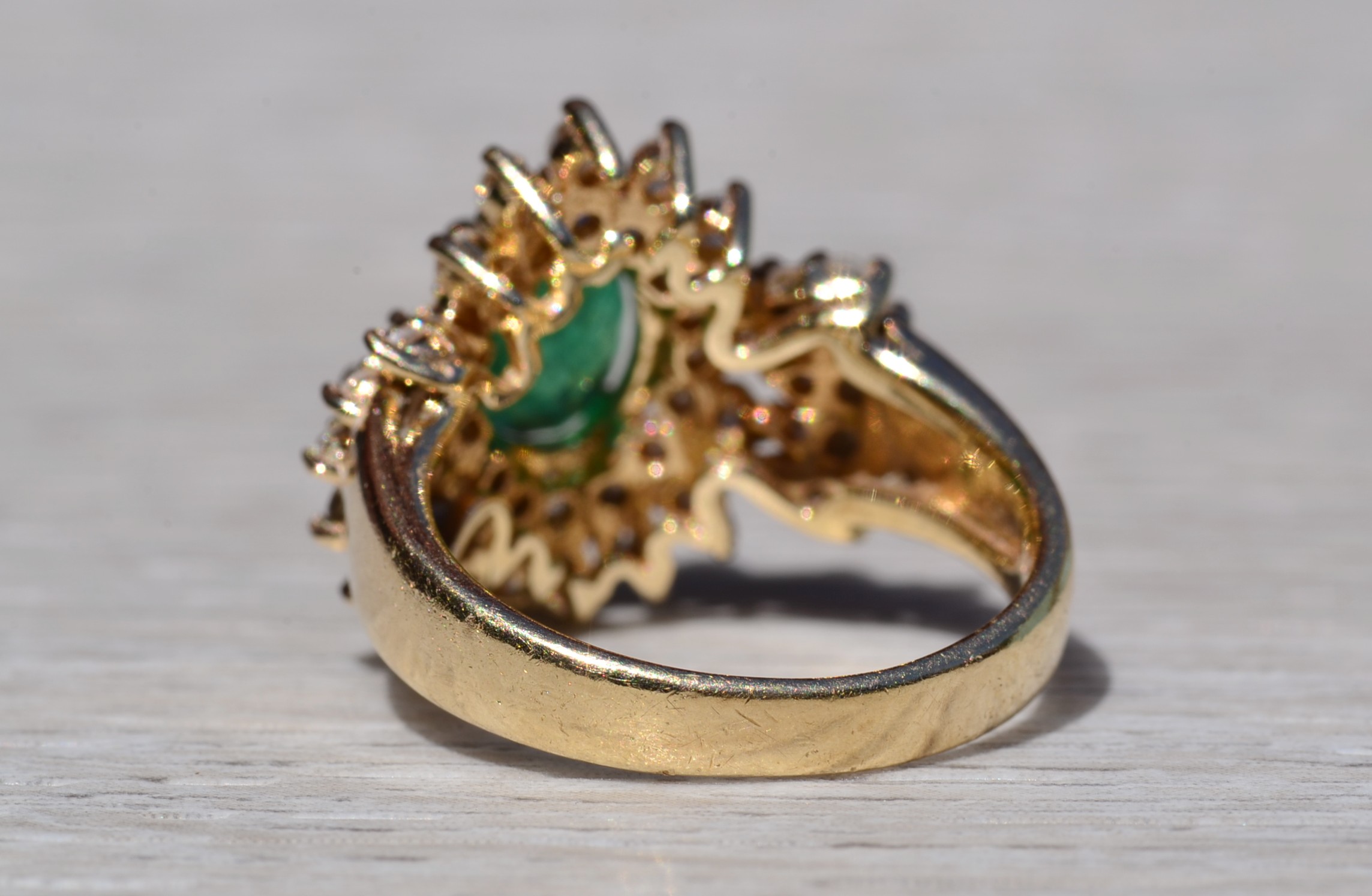 The Giron: Ladies 14K Emerald and Diamond Cluster Ring - Image 5