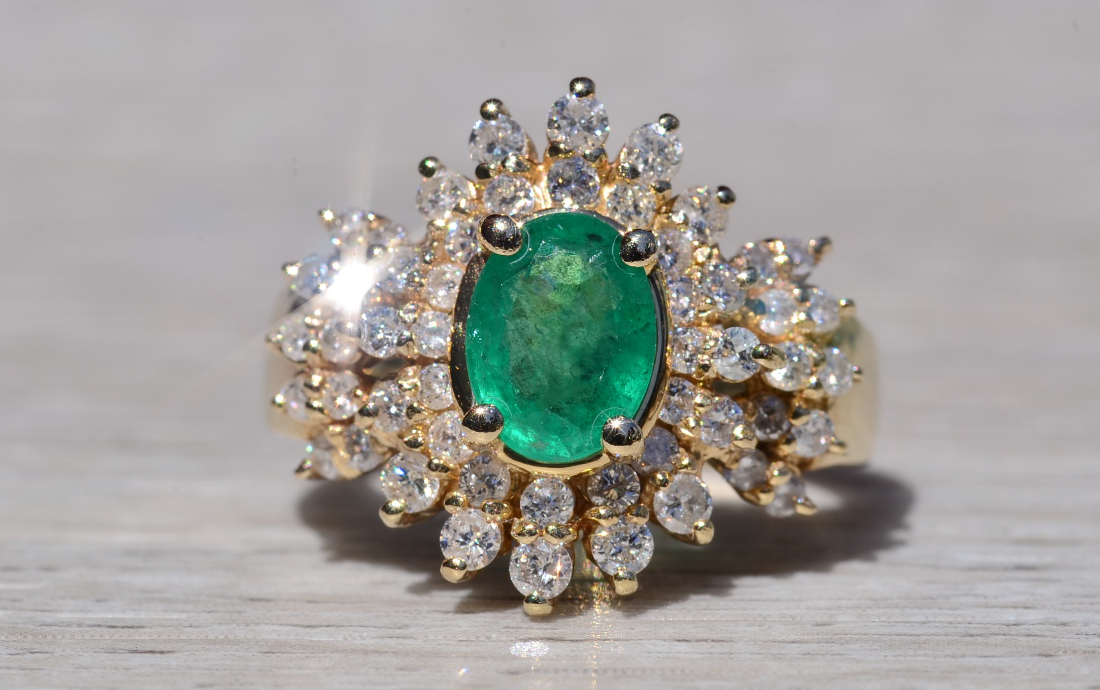 The Giron: Ladies 14K Emerald and Diamond Cluster Ring - Image 2