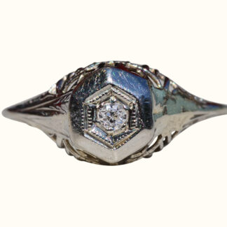 The Mayari:  Ladies Antique 18K White Gold and Diamond Engagement Ring