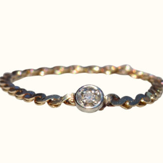 SOLD - The Cayamo:  Ladies Petite Flexible Yellow Gold Band set with Diamond