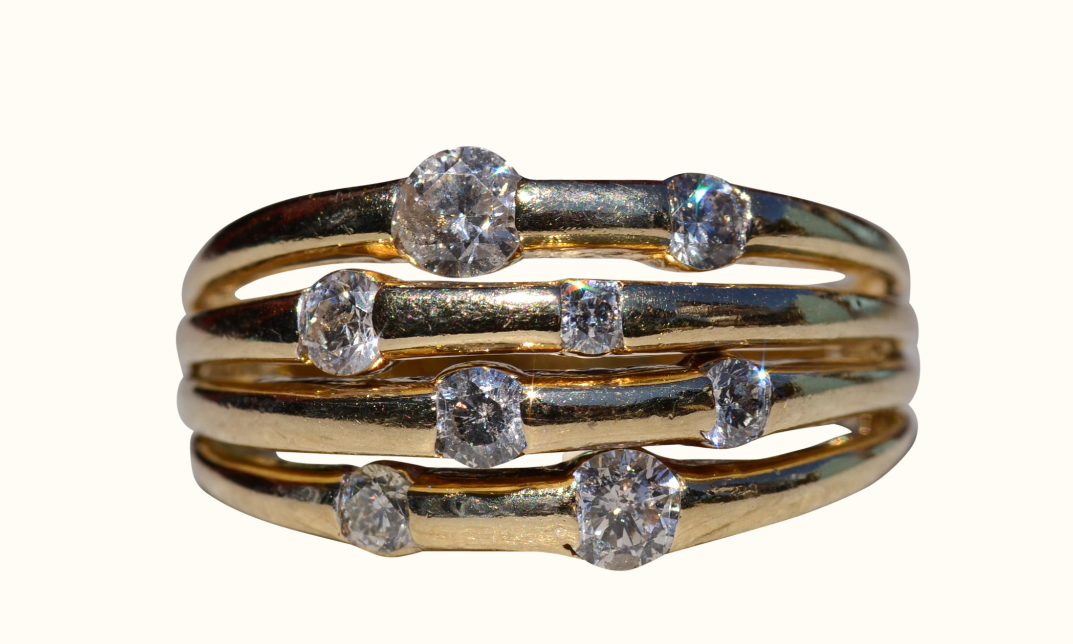 SOLD - The Corail: Ladies 14K Multi Band Ring set with Diamonds