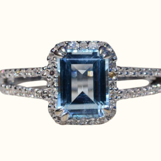 SOLD - The Caneyville:  Ladies 14K White Gold Engagement Ring set with Aquamarine and Diamonds