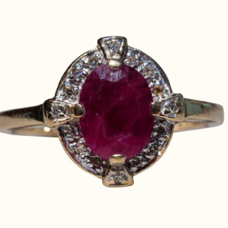 The Leavenworth:  Ladies 14K Yellow Gold Ruby and Diamond Ring