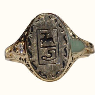The Brannon Woods:  Signed 14K Yellow Gold Signet Ring set with Diamond