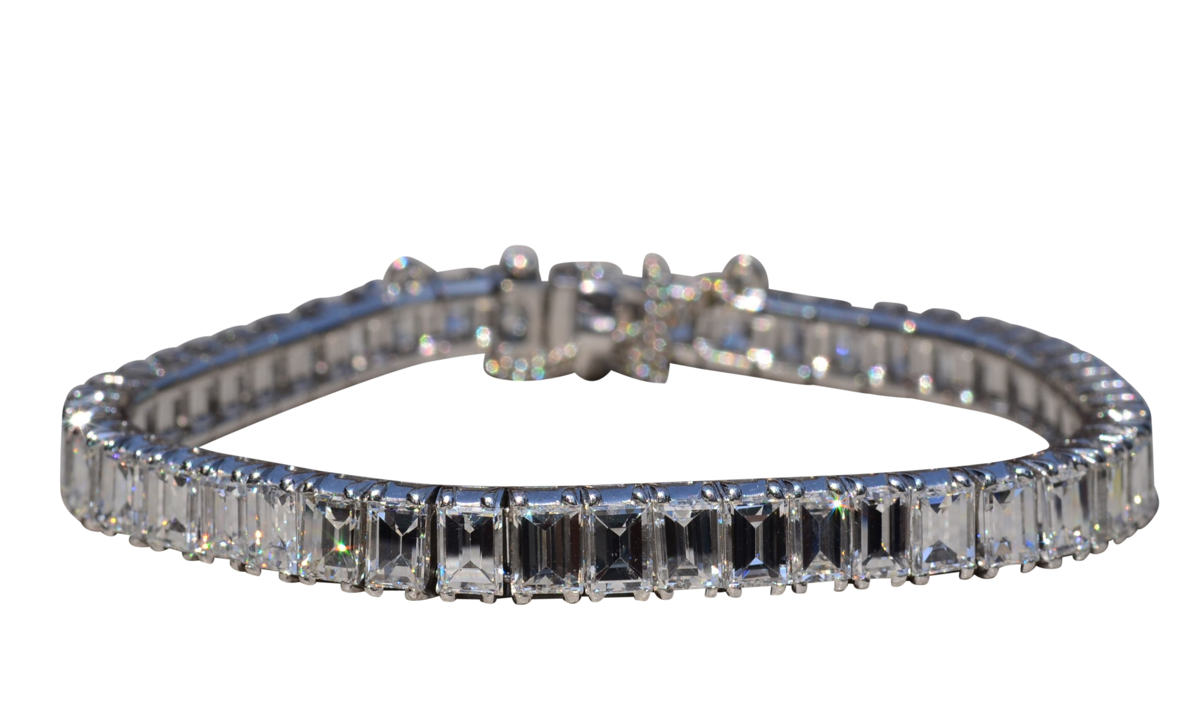 SOLD - The Magnificent: Antique Platinum Tennis Bracelet with Emerald Cut Diamonds