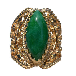 The Oildale: Vintage Yellow Gold Navette Jade Ring