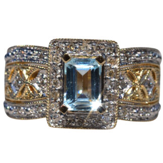SOLD - The Mojave: Aquamarine and Diamond Cocktail Ring with Filigree