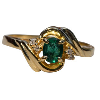 The Lenwood:  Natural Brazilian Emerald and Diamond Ring in Yellow Gold