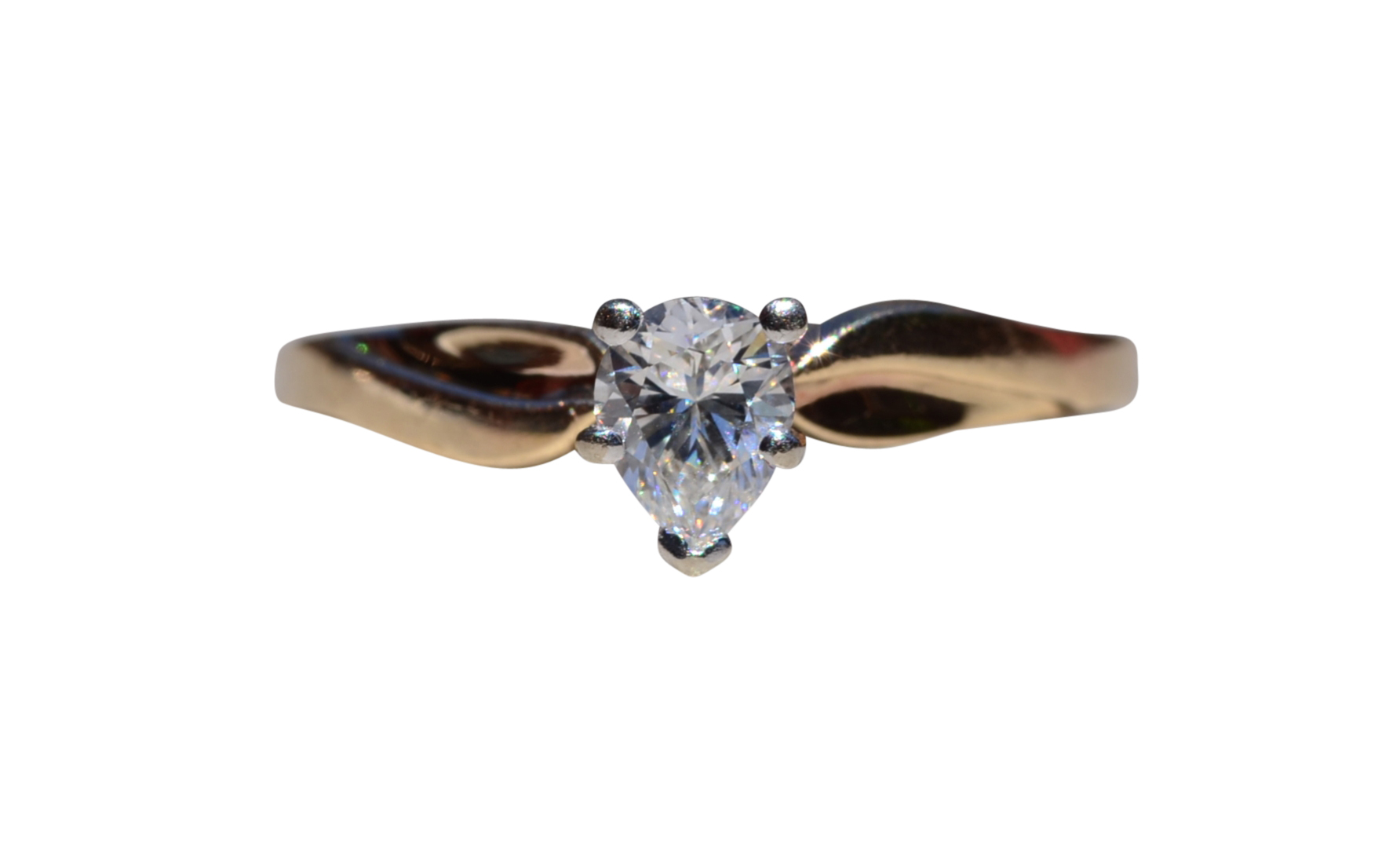 SOLD - The Bears Best: Vintage Yellow Gold Engagement Ring or Promise Ring with Pear Shaped Natural Diamond