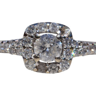 The Lone Mountain: Cushion Shaped Halo with Round Brilliant Cut Diamond Engagement Ring
