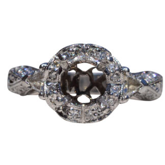 Platinum and Natural Diamond Semi Mounting with Hand Engraving