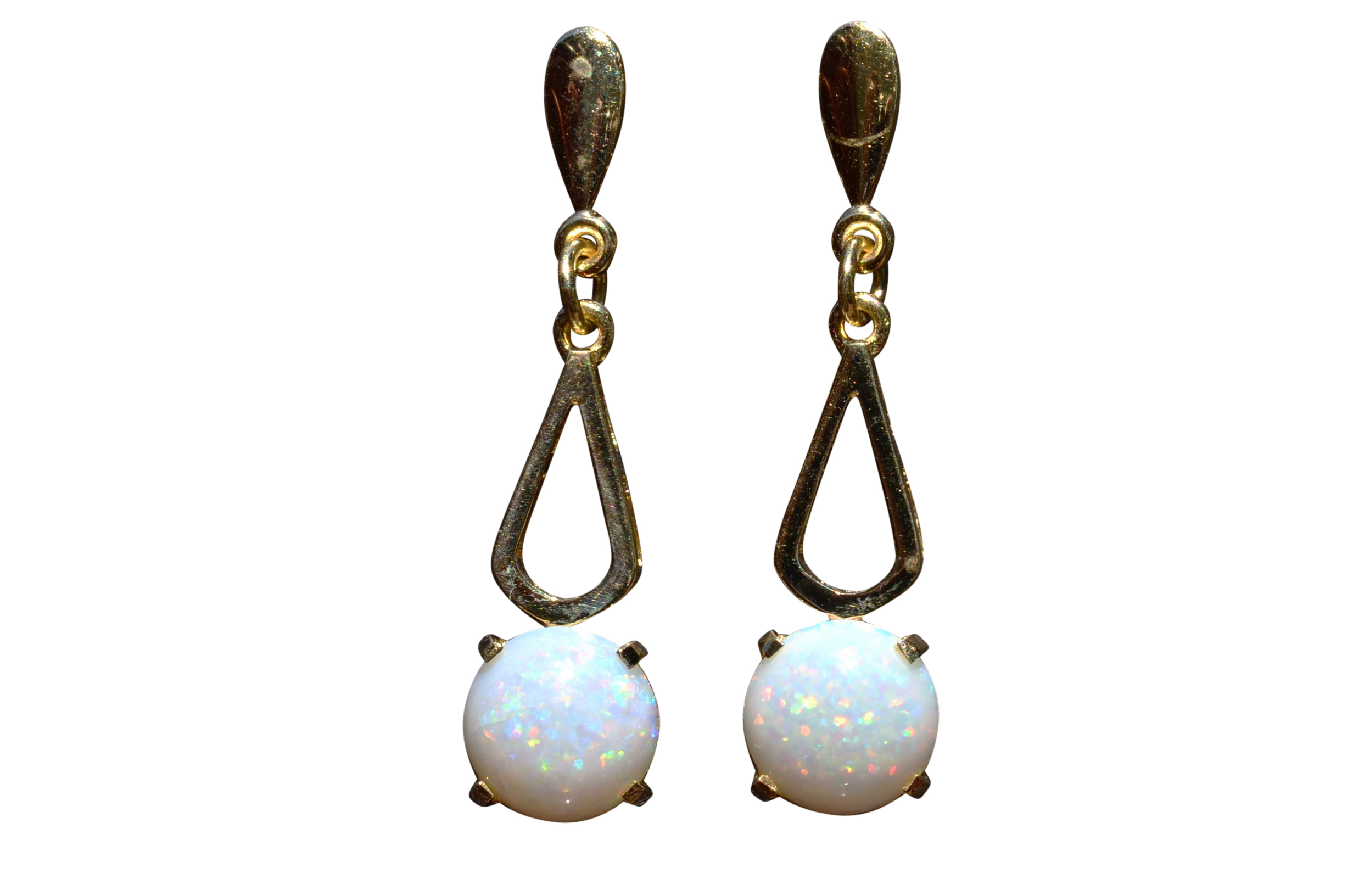 SOLD: The Armstrong: Natural Australian Opal Dangler Earrings in Yellow Gold