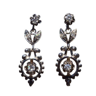 The Alamo: Mid Century Granulated Diamond Dangler Earrings in White Gold