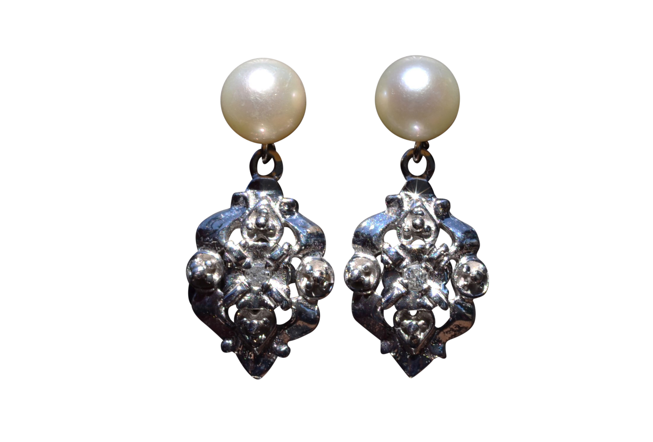 The Selby: Antique Retro Era Pearl and Diamond Danglers