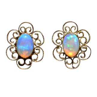 SOLD - The Sand Hill:  Vintage Filigree Earrings set with Natural Australian Opals