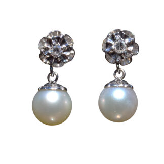 SOLD - The Paradise Cay:  Pearl and Diamond Dangler Earrings