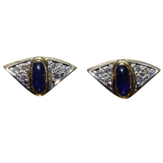 SOLD - The Blackhawks: Mid Century Yellow Gold Evil Eye Earrings with Sapphire and Diamonds