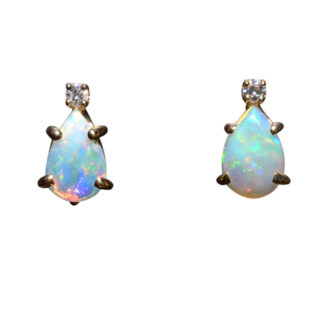 SOLD - The Hercules:  Australian Opal and Diamond Stud Earrings