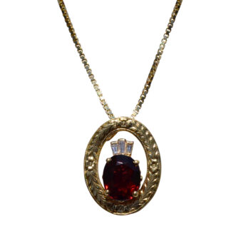 The Cactus Forest:  Antique Hand Engraved Garnet Pendant