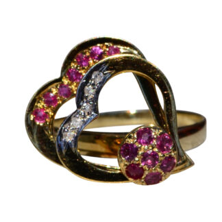 SOLD - The Spin:  Yellow Gold Ruby and Diamond Spinner Ring