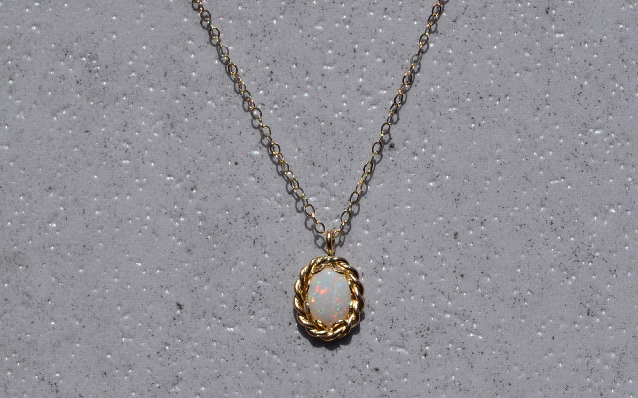 SOLD - The San Tan Valley: Natural Australian Opal in Yellow Gold Roped Frame - Image 3