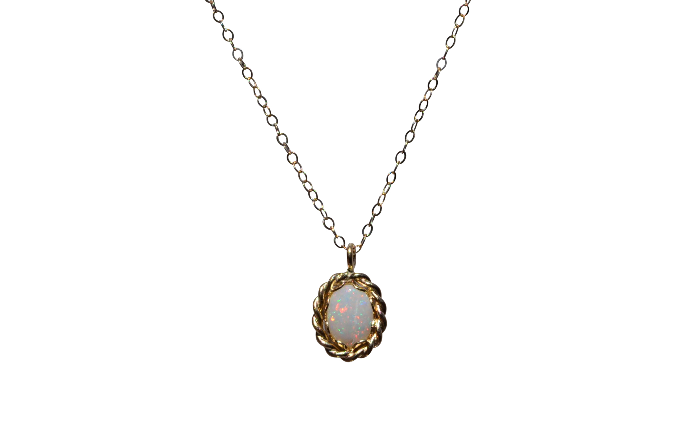 SOLD - The San Tan Valley: Natural Australian Opal in Yellow Gold Roped Frame