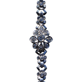 SOLD - The North Loop:  Antique White Gold and Diamond Flower Bracelet