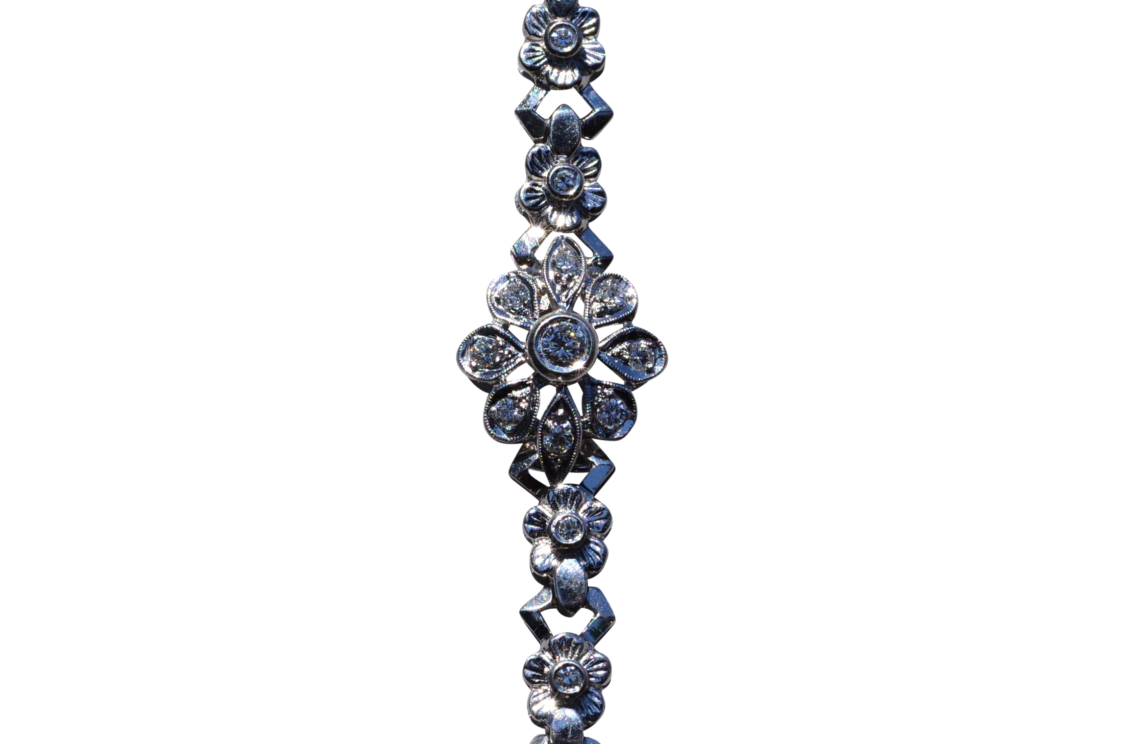 SOLD - The North Loop: Antique White Gold and Diamond Flower Bracelet