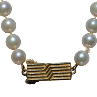 The Miki:  Mikimoto Pearl Strand with Yellow Gold Mid Century Clasp