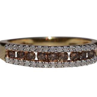 The Frink: Brown and White Diamond Stackable Band in Yellow Gold