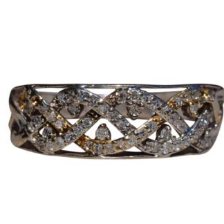 The Eastpoint:  Signed Antique White Gold Weaved Diamond Ring