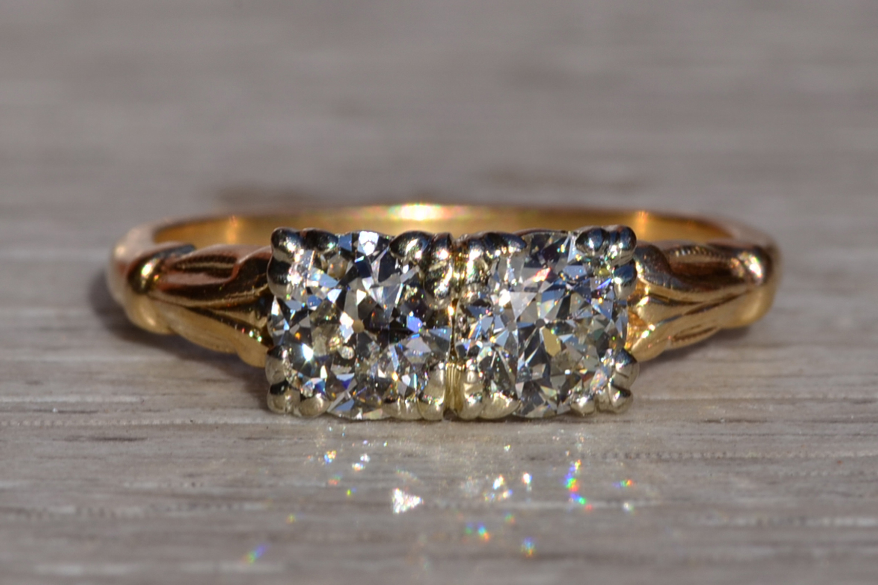 The Lyndale: Ladies Antique Two Tone 14K Engagement Ring - Image 2